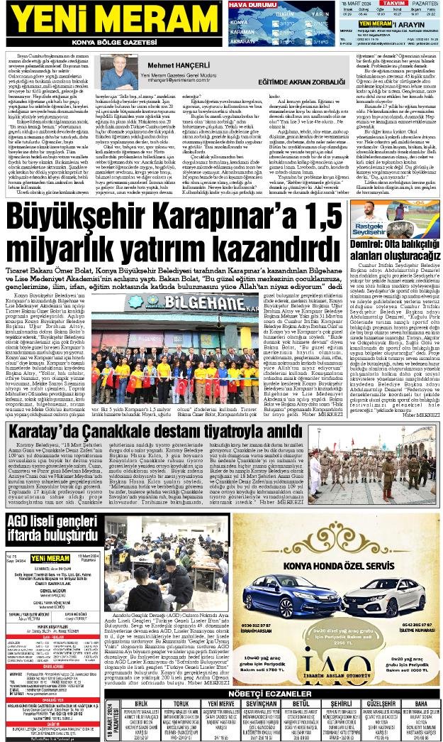 18 Mart 2024 Yeni Meram Gazetesi