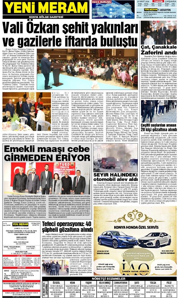 20 Mart 2024 Yeni Meram Gazetesi
