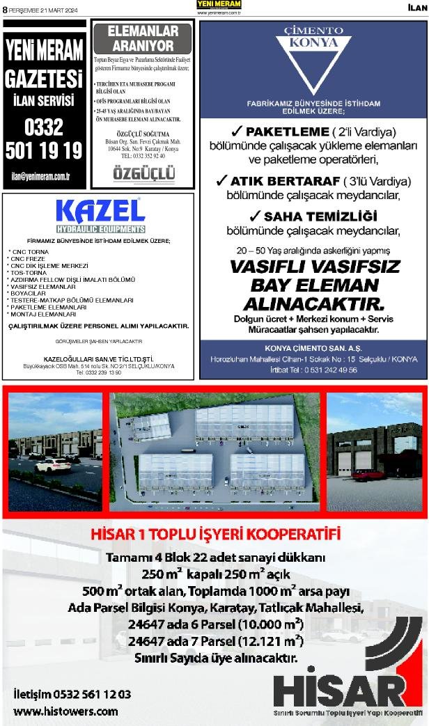 21 Mart 2024 Yeni Meram Gazetesi
