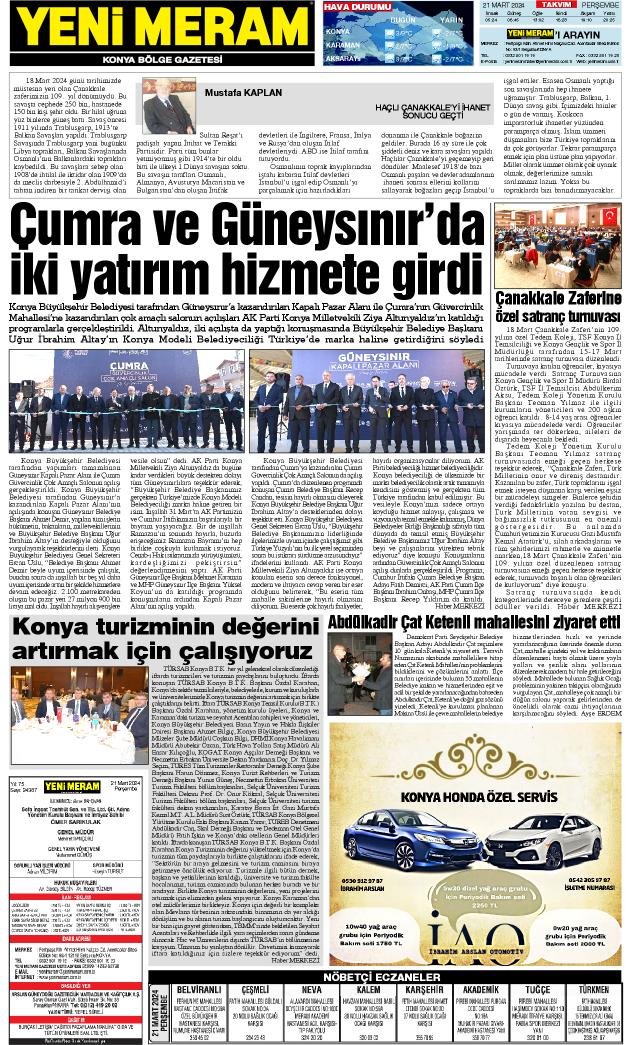 21 Mart 2024 Yeni Meram Gazetesi
