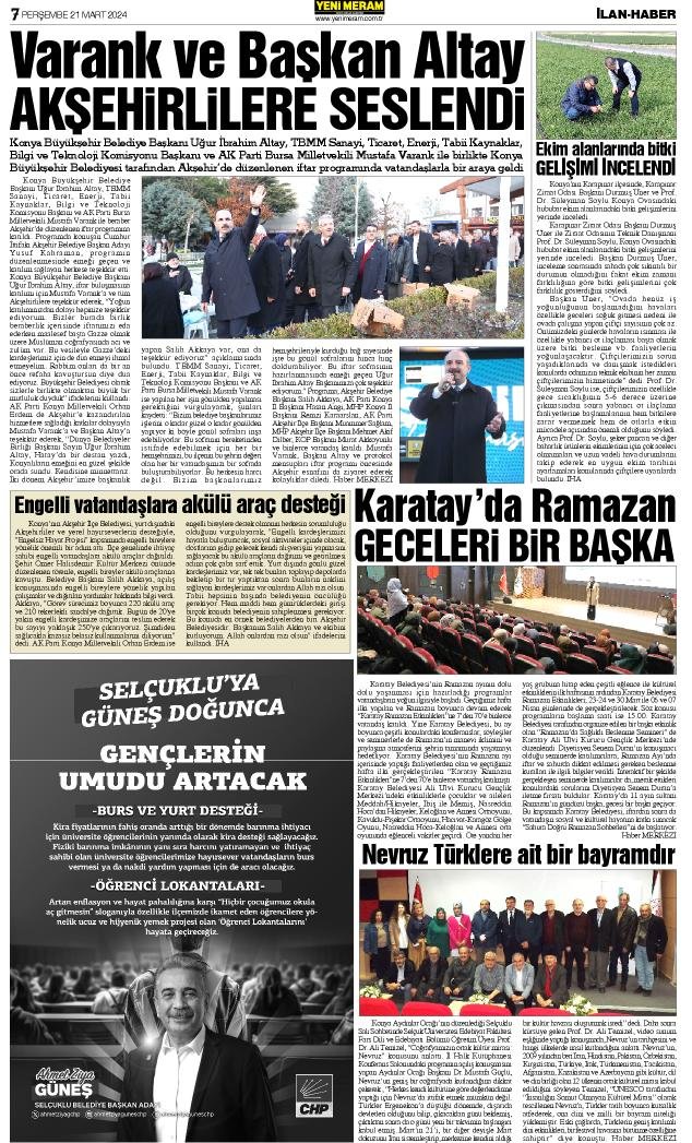 21 Mart 2024 Yeni Meram Gazetesi
