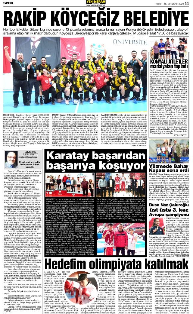 29 Nisan 2024 Yeni Meram Gazetesi
