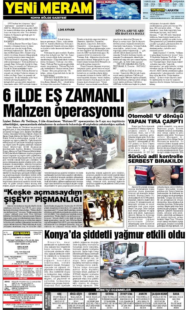 1 Mayıs 2024 Yeni Meram Gazetesi