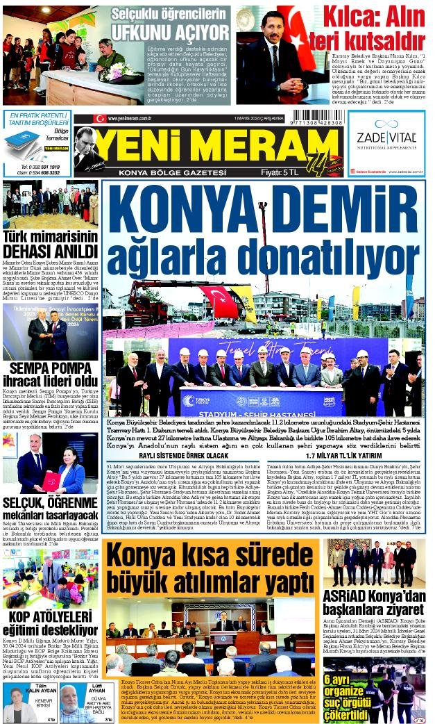 1 Mayıs 2024 Yeni Meram Gazetesi