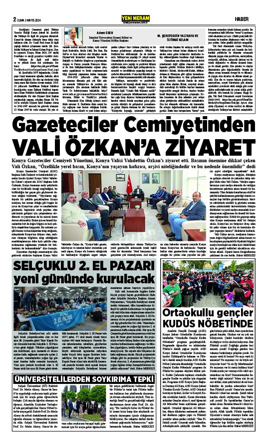 3 Mayıs 2024 Yeni Meram Gazetesi
