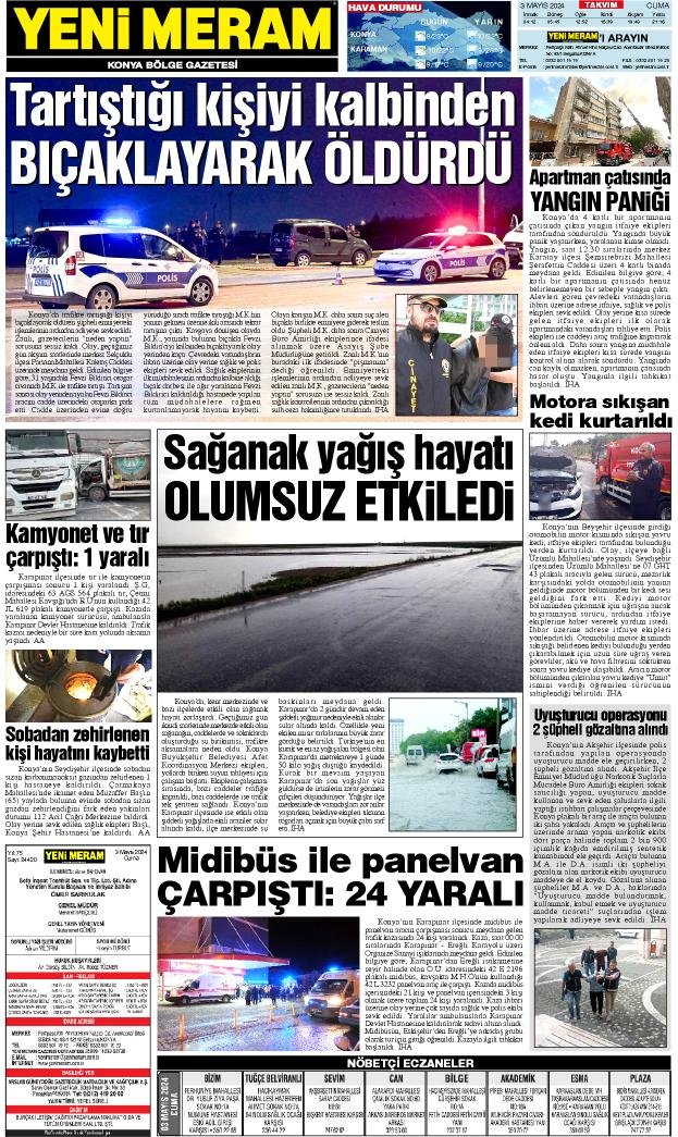 3 Mayıs 2024 Yeni Meram Gazetesi
