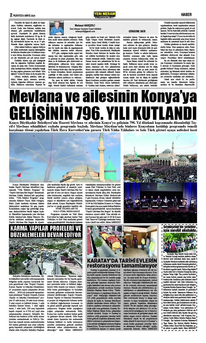 6 Mayıs 2024 Yeni Meram Gazetesi
