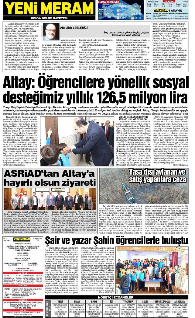 7 Mayıs 2024 Yeni Meram Gazetesi
