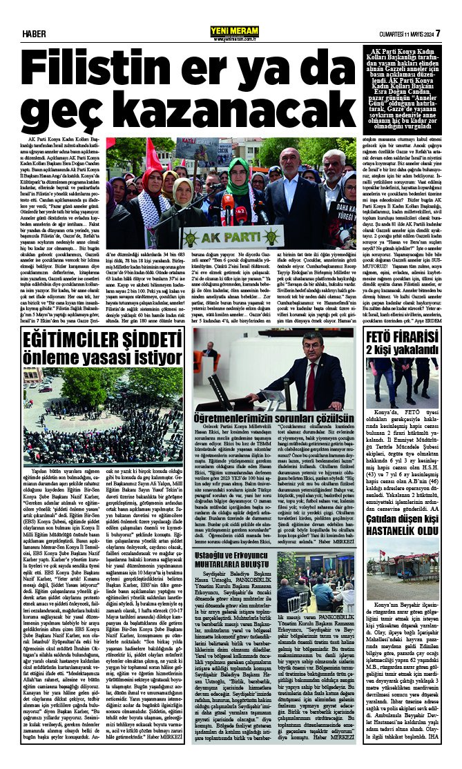 11 Mayıs 2024 Yeni Meram Gazetesi