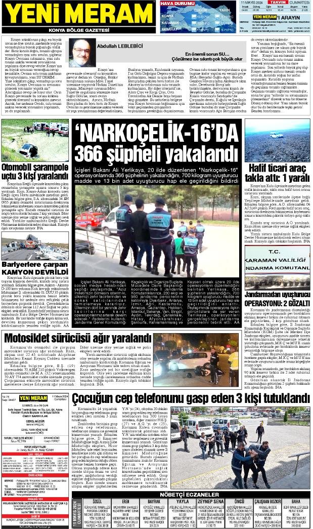 11 Mayıs 2024 Yeni Meram Gazetesi