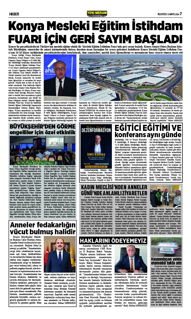 13 Mayıs 2024 Yeni Meram Gazetesi
