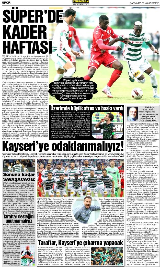 15 Mayıs 2024 Yeni Meram Gazetesi
