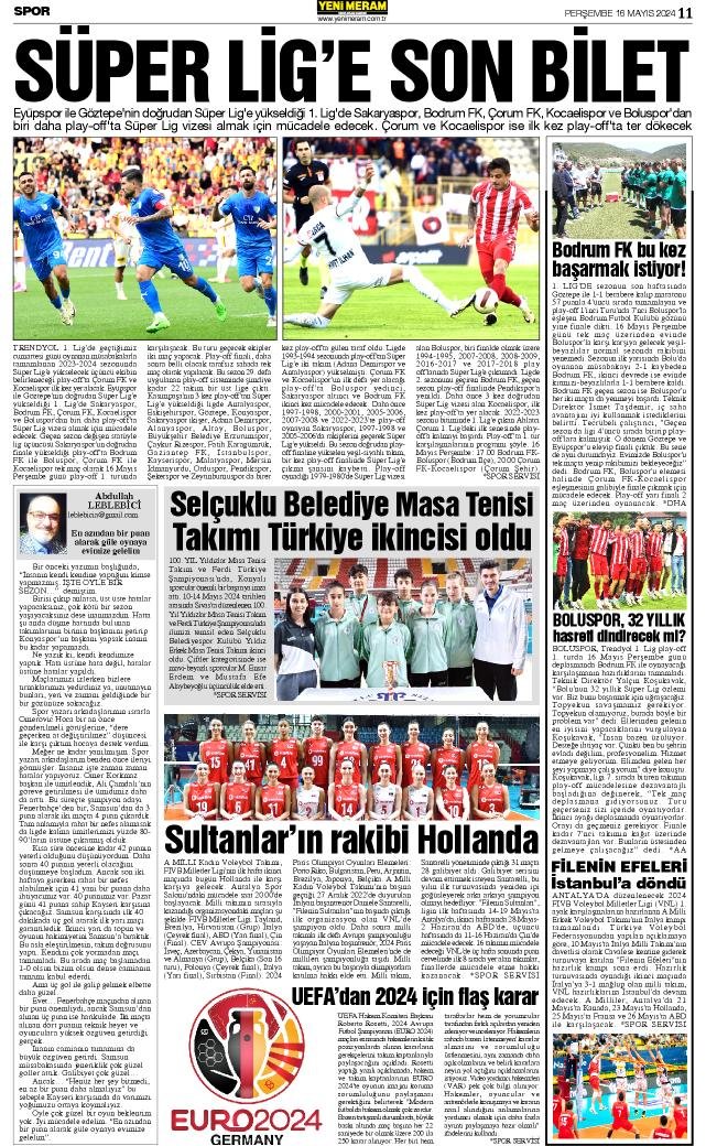 16 Mayıs 2024 Yeni Meram Gazetesi