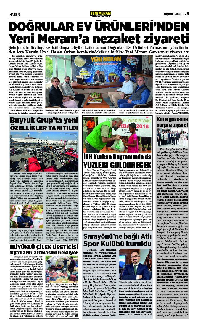 16 Mayıs 2024 Yeni Meram Gazetesi