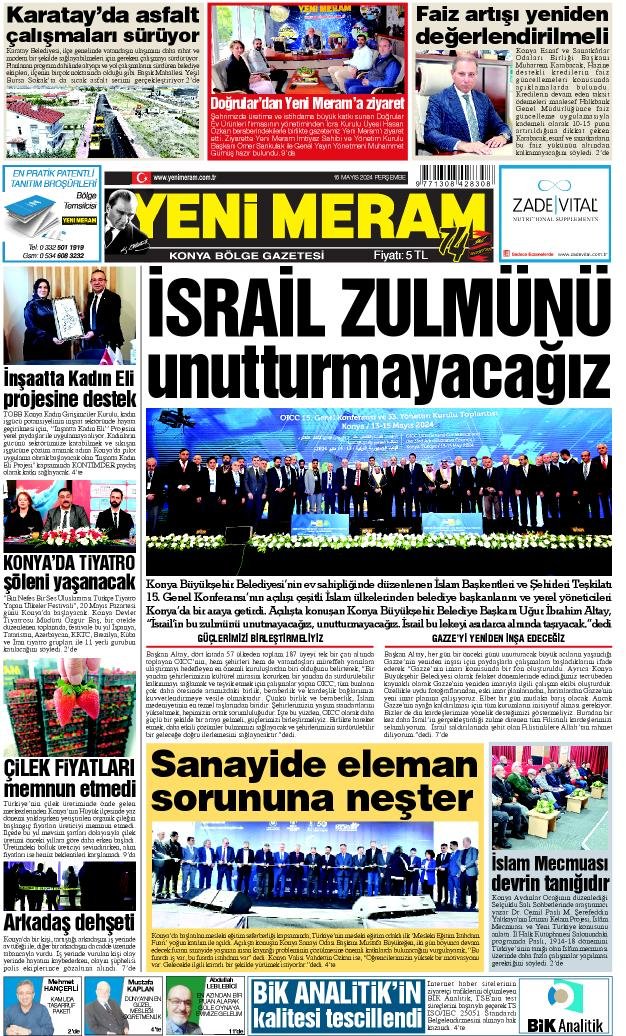 16 Mayıs 2024 Yeni Meram Gazetesi