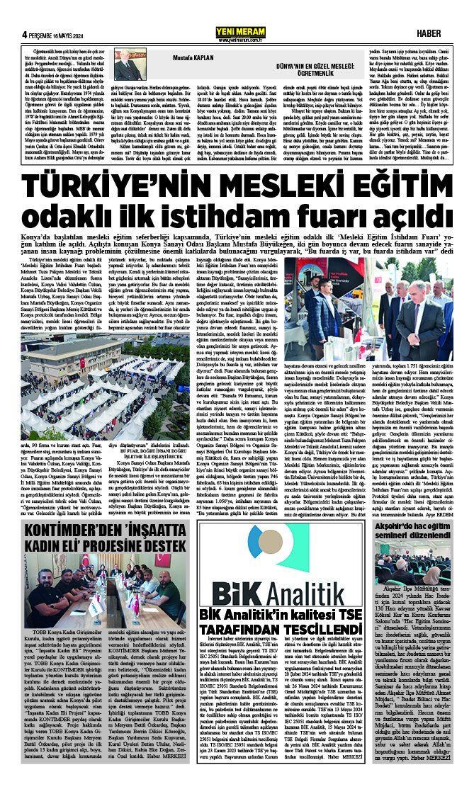 16 Mayıs 2024 Yeni Meram Gazetesi