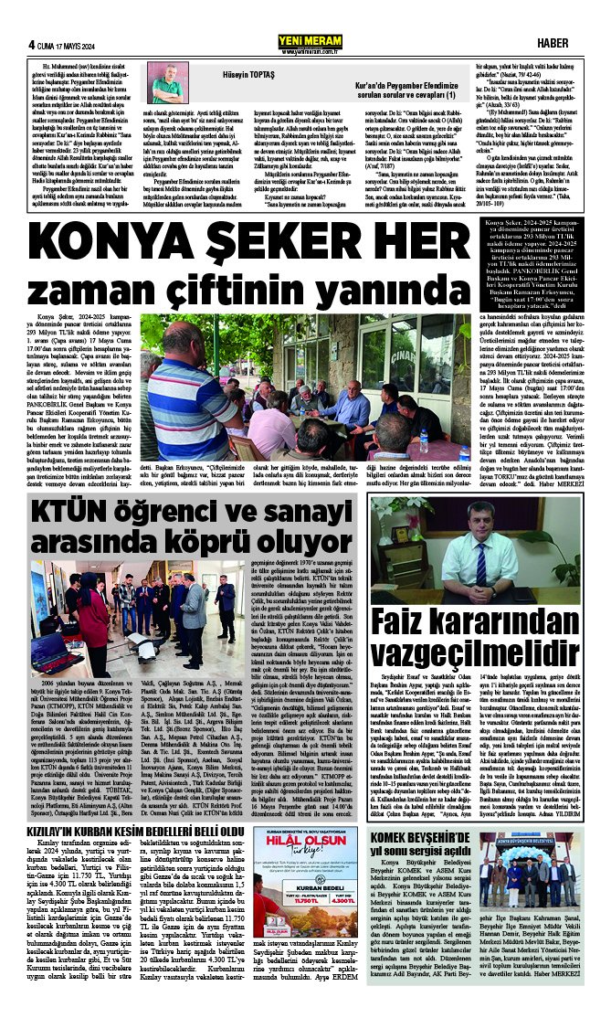 17 Mayıs 2024 Yeni Meram Gazetesi
