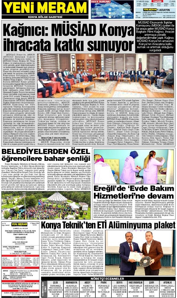 17 Mayıs 2024 Yeni Meram Gazetesi
