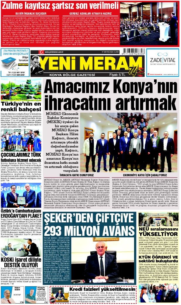 17 Mayıs 2024 Yeni Meram Gazetesi
