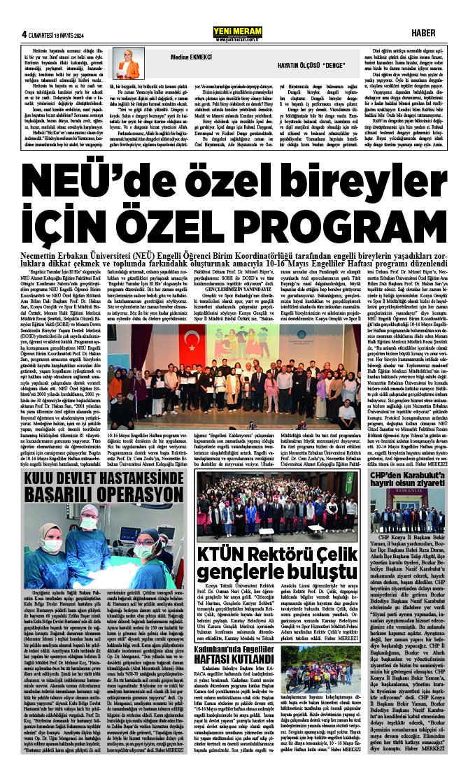 18 Mayıs 2024 Yeni Meram Gazetesi