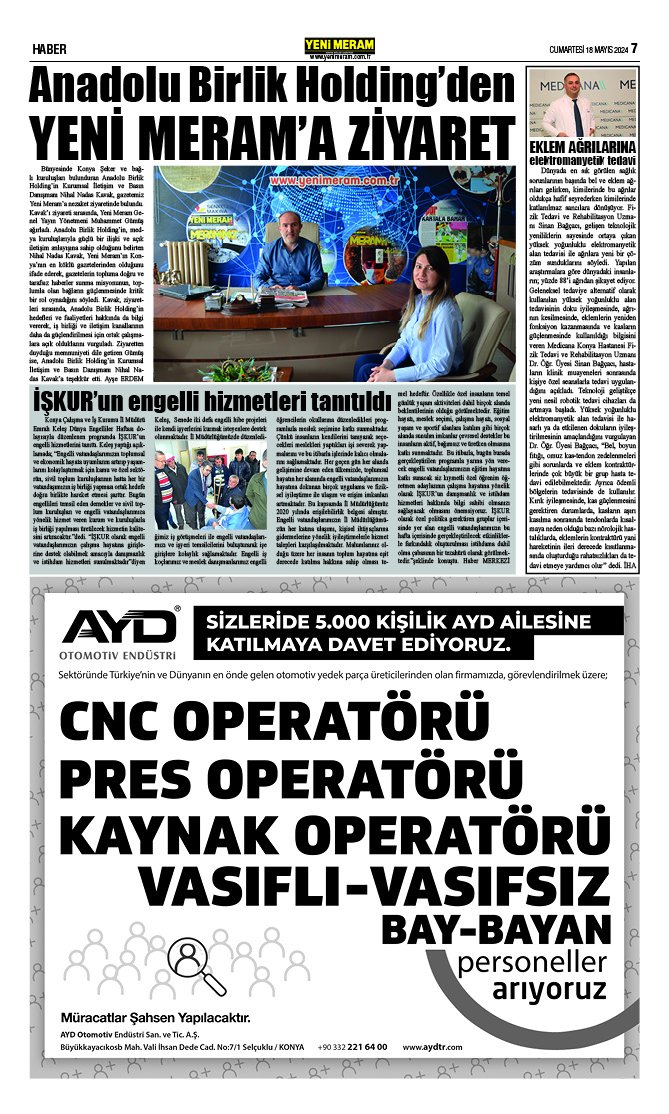 18 Mayıs 2024 Yeni Meram Gazetesi