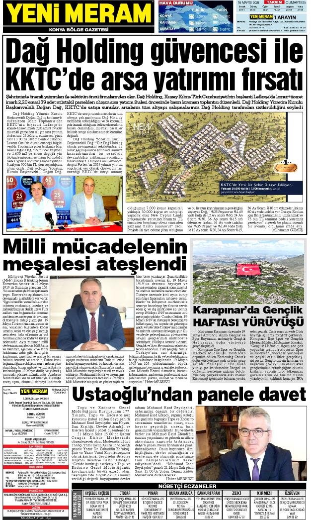 18 Mayıs 2024 Yeni Meram Gazetesi