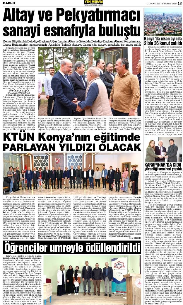 18 Mayıs 2024 Yeni Meram Gazetesi