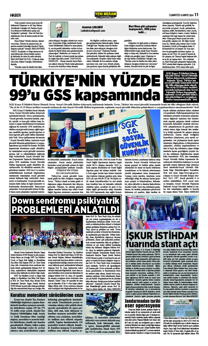 18 Mayıs 2024 Yeni Meram Gazetesi