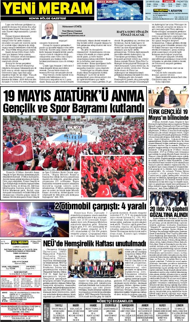 20 Mayıs 2024 Yeni Meram Gazetesi
