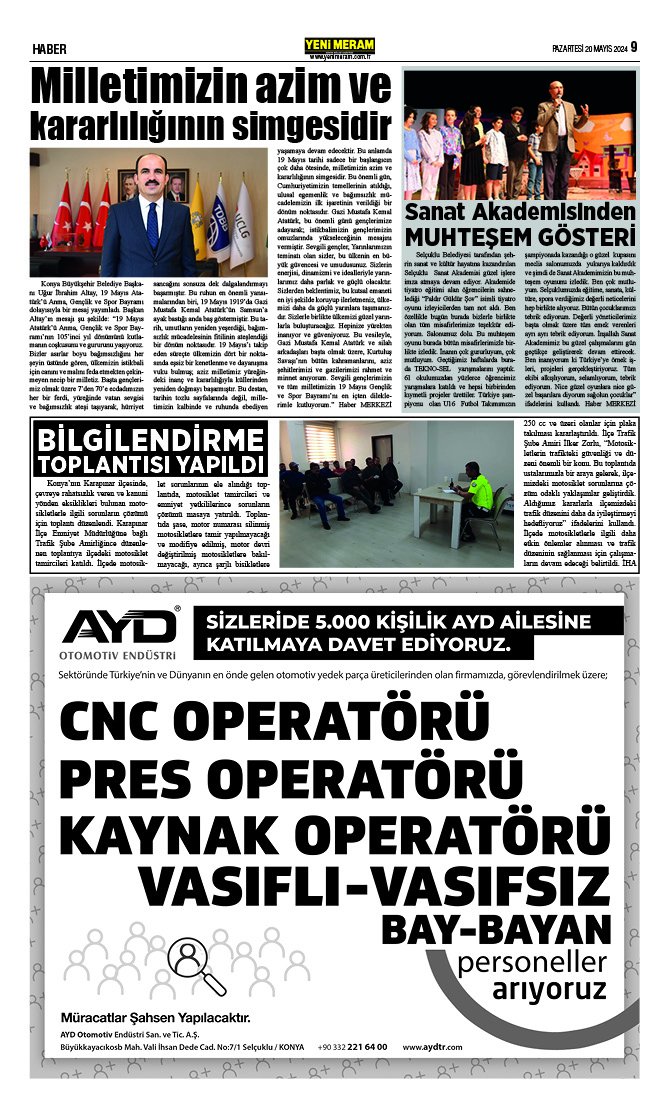 20 Mayıs 2024 Yeni Meram Gazetesi
