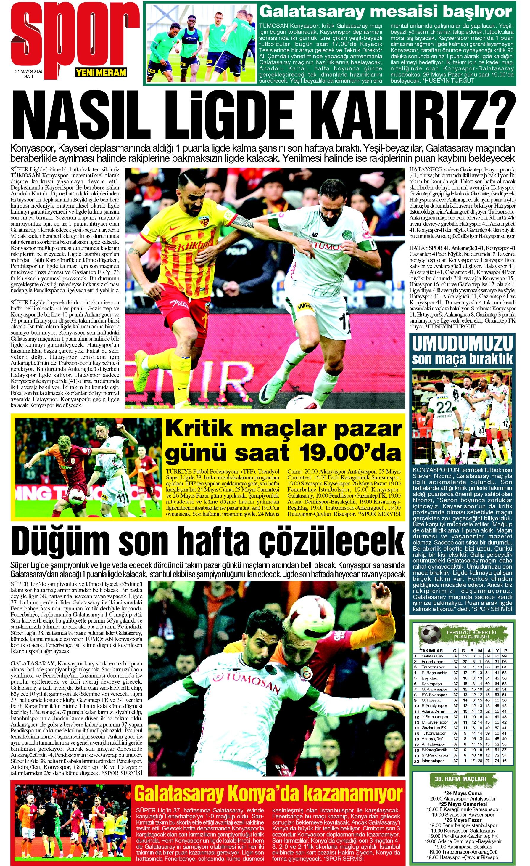 21 Mayıs 2024 Yeni Meram Gazetesi
