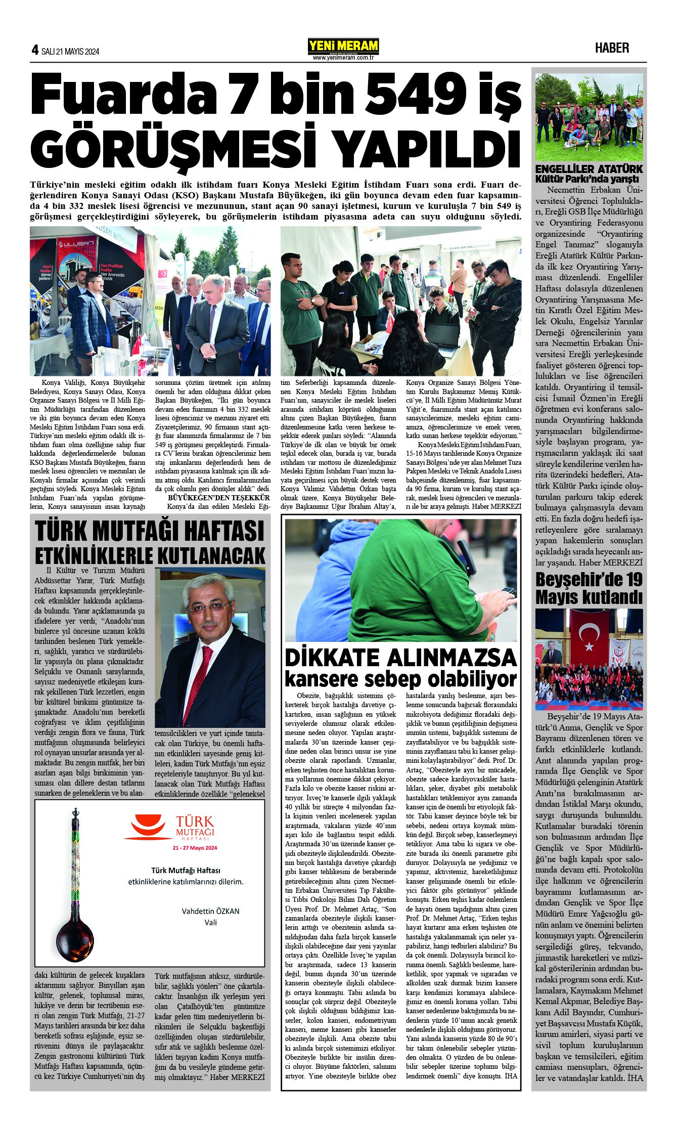 21 Mayıs 2024 Yeni Meram Gazetesi
