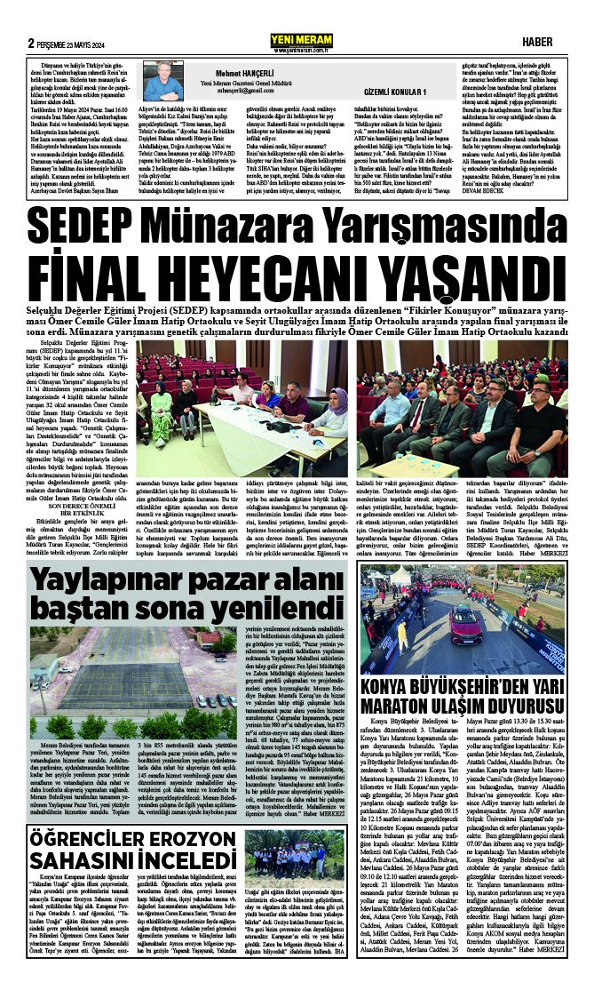 23 Mayıs 2024 Yeni Meram Gazetesi
