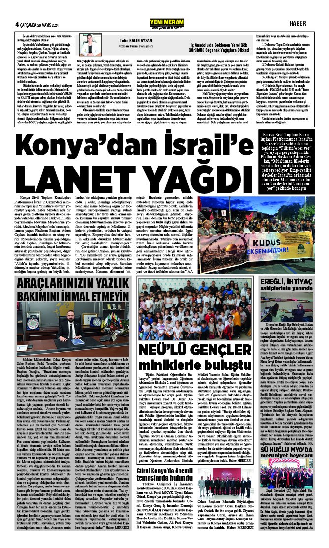 29 Mayıs 2024 Yeni Meram Gazetesi
