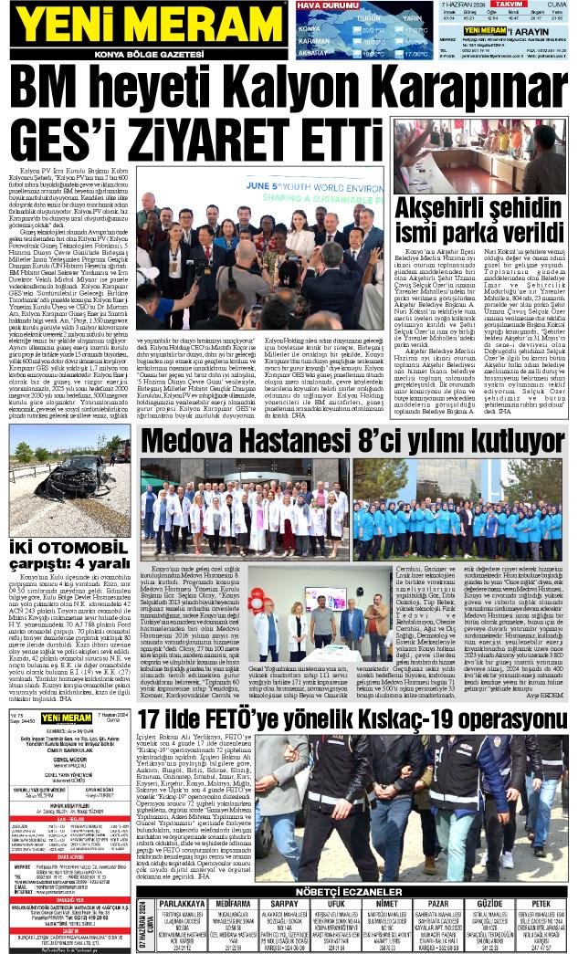 7 Haziran 2024 Yeni Meram Gazetesi
