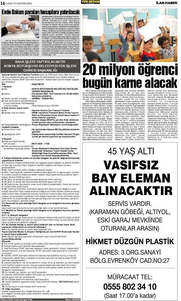 14 Haziran 2024 Yeni Meram Gazetesi
