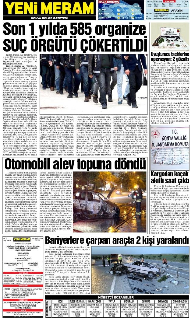 14 Haziran 2024 Yeni Meram Gazetesi
