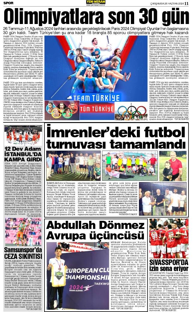 26 Haziran 2024 Yeni Meram Gazetesi
