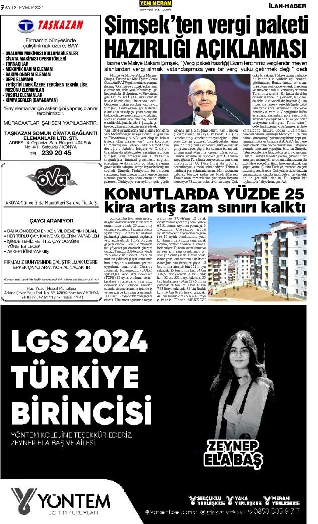 2 Temmuz 2024 Yeni Meram Gazetesi
