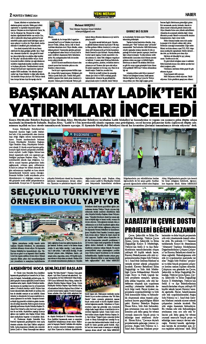 8 Temmuz 2024 Yeni Meram Gazetesi
