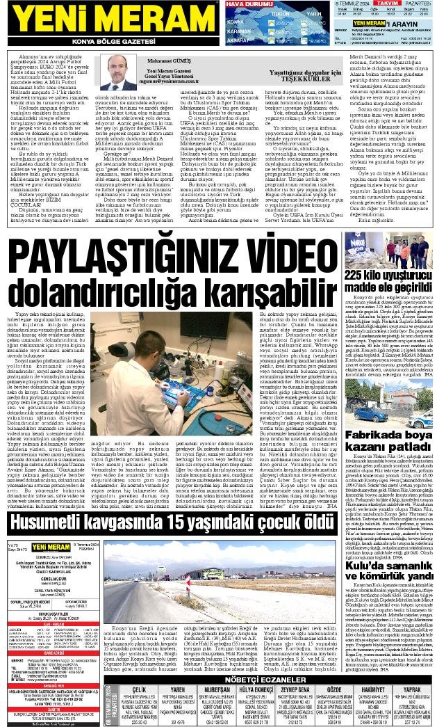 8 Temmuz 2024 Yeni Meram Gazetesi
