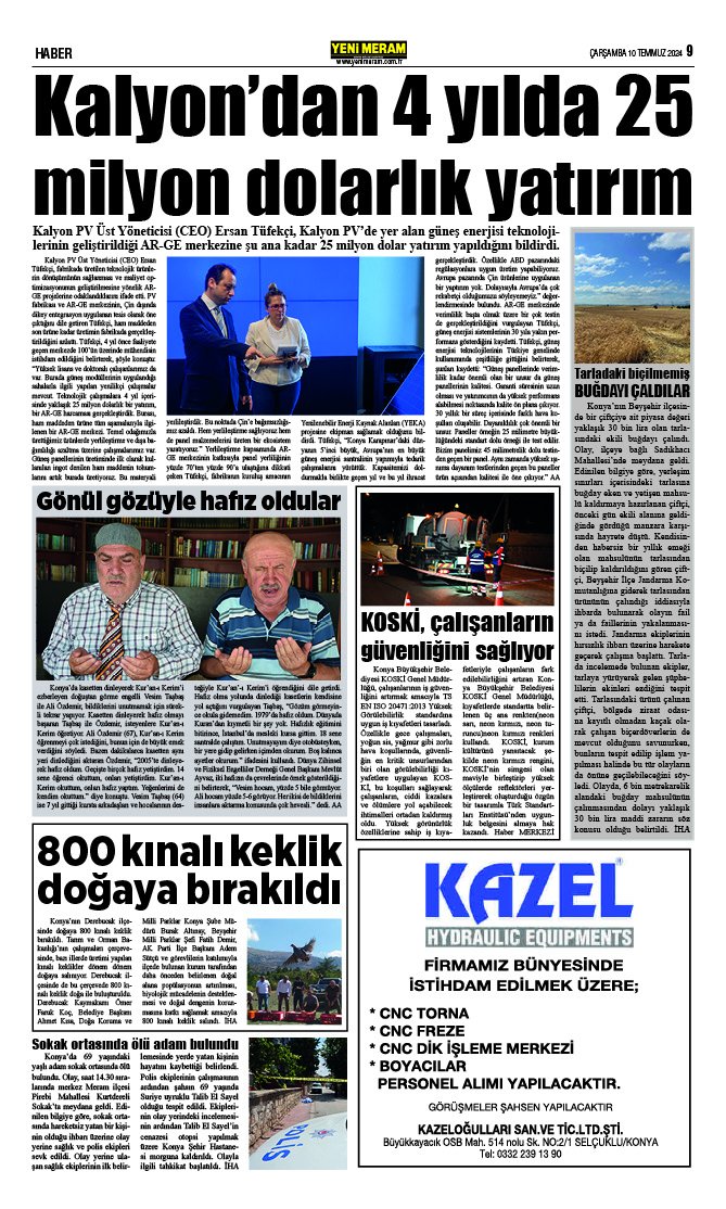 10 Temmuz 2024 Yeni Meram Gazetesi
