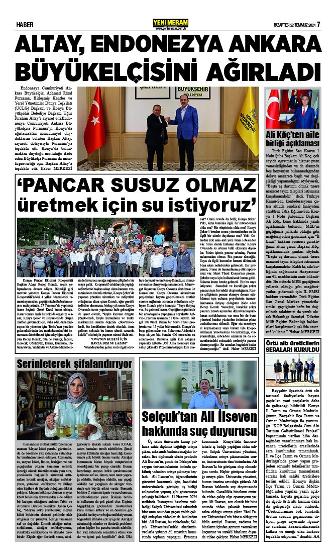 22 Temmuz 2024 Yeni Meram Gazetesi
