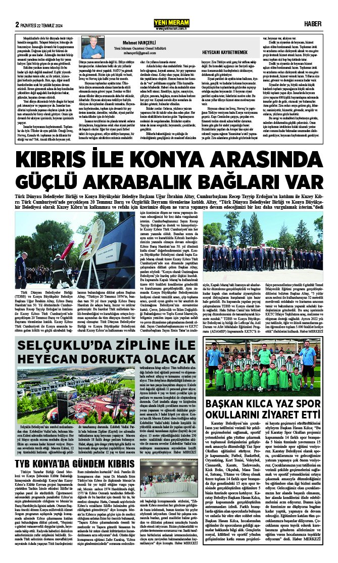 22 Temmuz 2024 Yeni Meram Gazetesi
