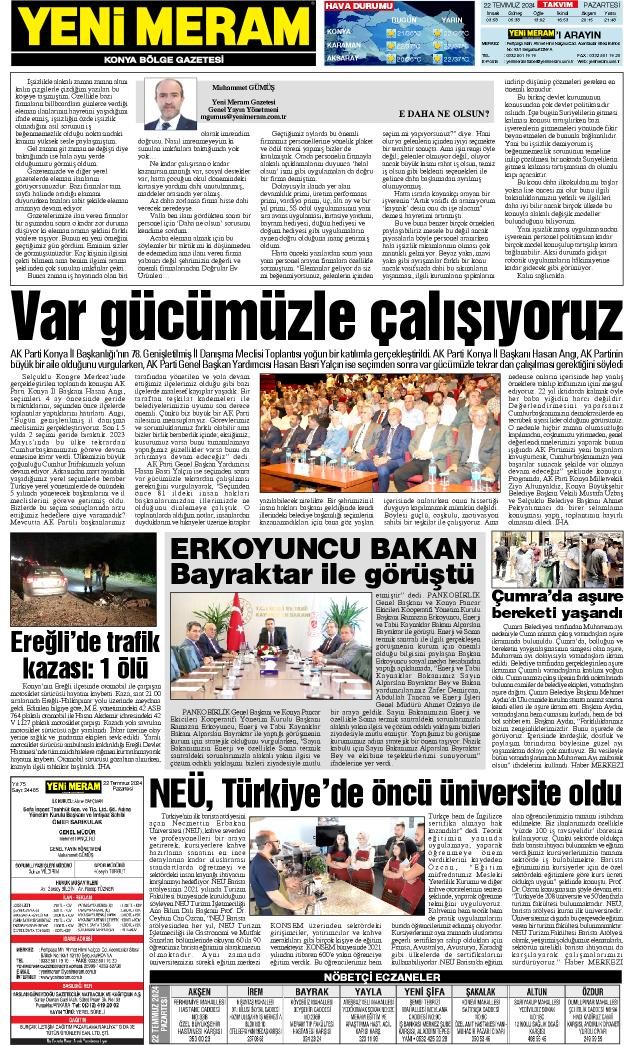 22 Temmuz 2024 Yeni Meram Gazetesi
