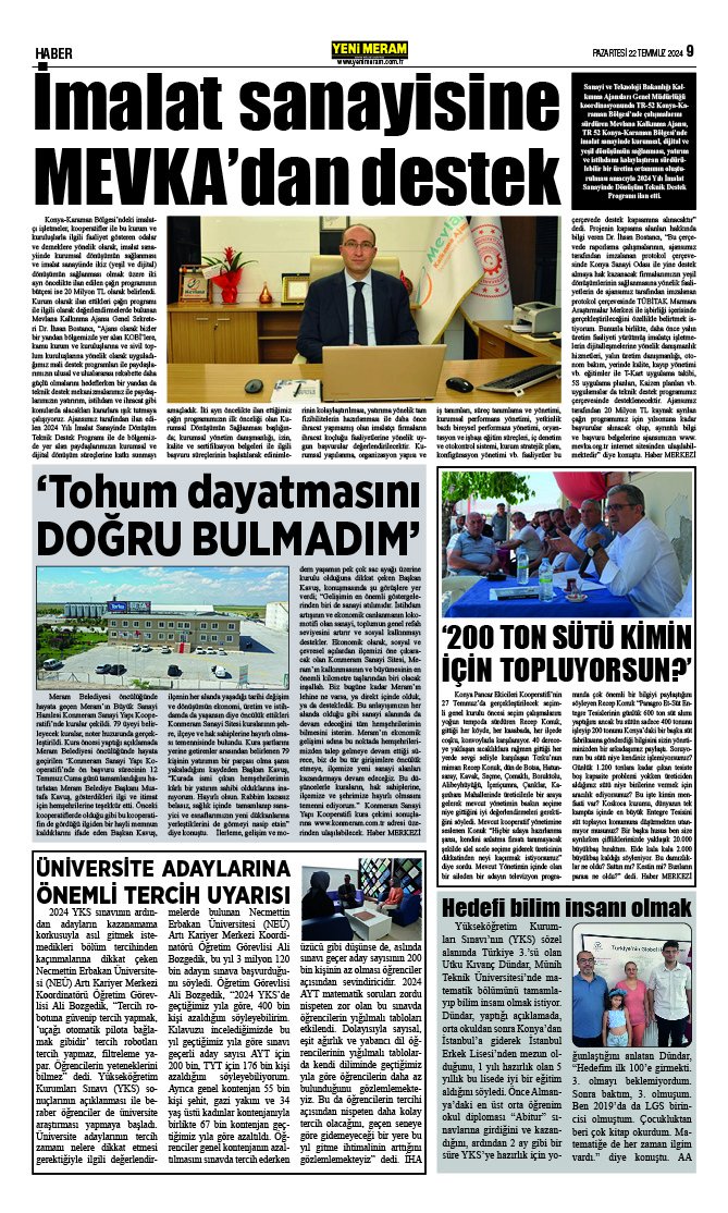 22 Temmuz 2024 Yeni Meram Gazetesi
