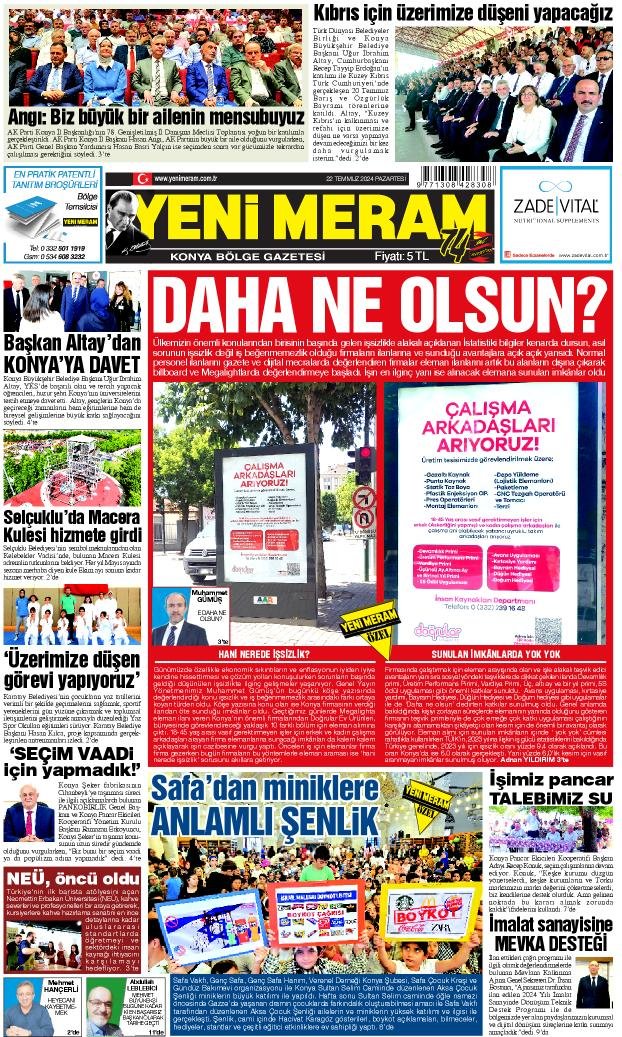 22 Temmuz 2024 Yeni Meram Gazetesi
