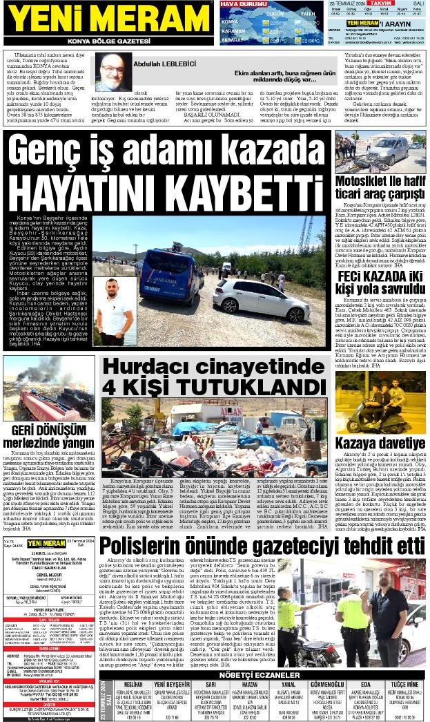 23 Temmuz 2024 Yeni Meram Gazetesi
