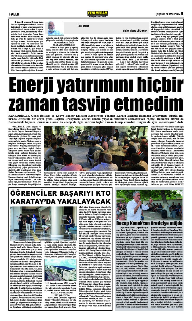 24 Temmuz 2024 Yeni Meram Gazetesi
