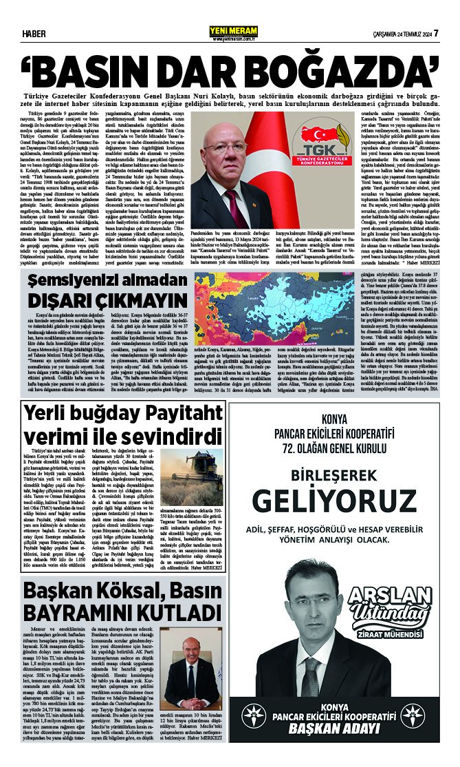 24 Temmuz 2024 Yeni Meram Gazetesi
